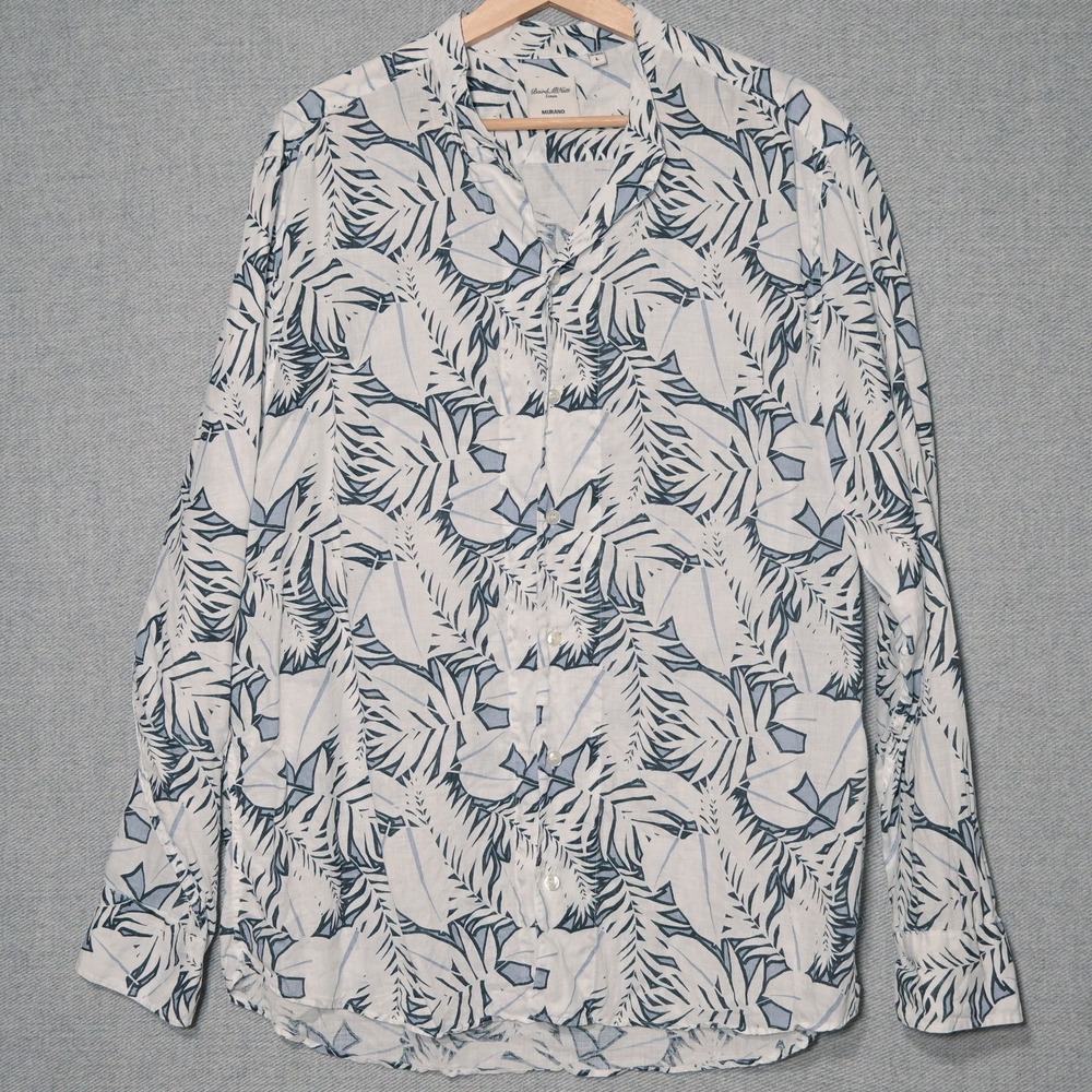 Baird McNutt Linen Murano White And Blue Floral Button Down Large